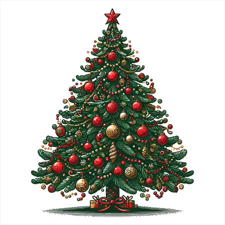 Christmas tree with ornaments. Vector illustration for your design.のイラスト素材
