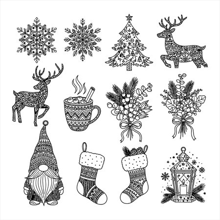 Christmas and New Year hand drawn doodle elements. Vector illustration.のイラスト素材