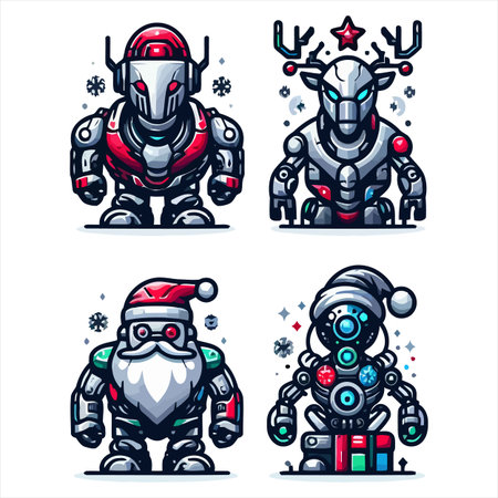 Robot, Santa Claus, Snowman and Reindeer. Vector illustration.のイラスト素材