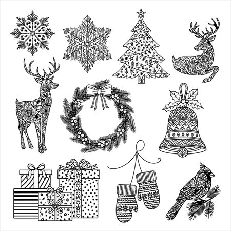 Christmas and New Year hand drawn doodle elements. Vector illustration.のイラスト素材