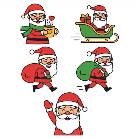 Set of Santa Claus in different poses and gestures. Vector illustration.のイラスト素材