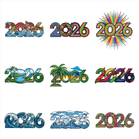 Happy new year 2020. Set of design elements. Vector illustration.のイラスト素材