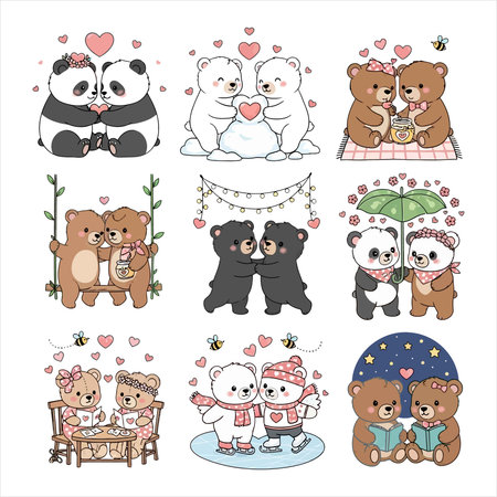 Vector set of cute bears in love. Vector illustration for your designのイラスト素材