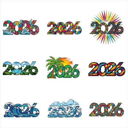 Happy new year 2016. Colorful vector set of numbers and symbolsのイラスト素材
