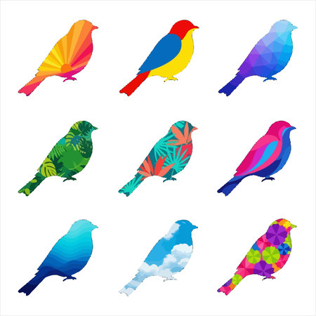 Set of colorful birds, polygonal style, vector illustration.のイラスト素材