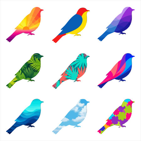 Set of colorful birds isolated on a white background. Vector illustration.のイラスト素材