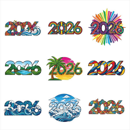 Happy new year 2016. Vector illustration of colorful numbers with tropical elements.のイラスト素材