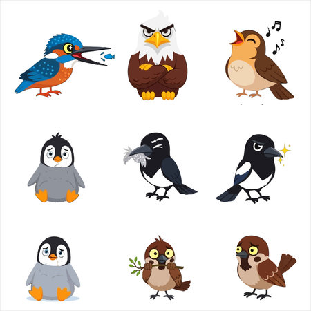 Cute cartoon birds. Vector illustration of a set of birds.のイラスト素材