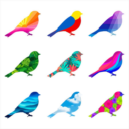 Set of colorful birds. Vector illustration isolated on a white background.のイラスト素材