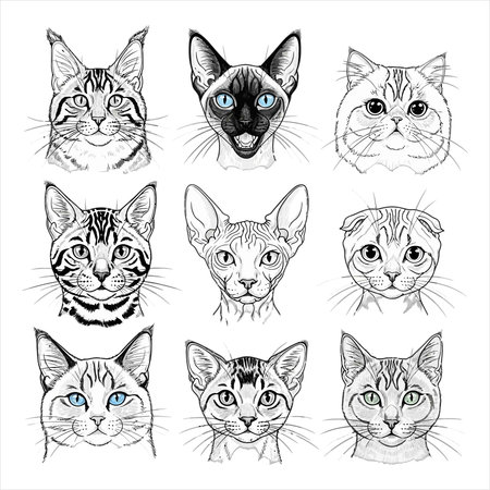 Set of hand drawn cats heads. Vector illustration for your design.のイラスト素材