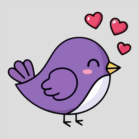 Cute bird with hearts. Hand drawn vector illustration in cartoon style.のイラスト素材