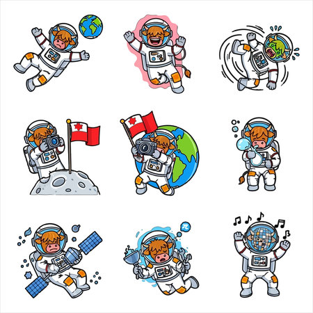 Astronaut spaceman doodle set. Cartoon vector illustrationのイラスト素材