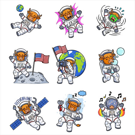 Astronaut doodles set. Hand drawn vector illustration.のイラスト素材