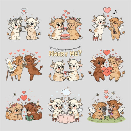 Set of cute cartoon animals in love. Vector illustration for your designのイラスト素材