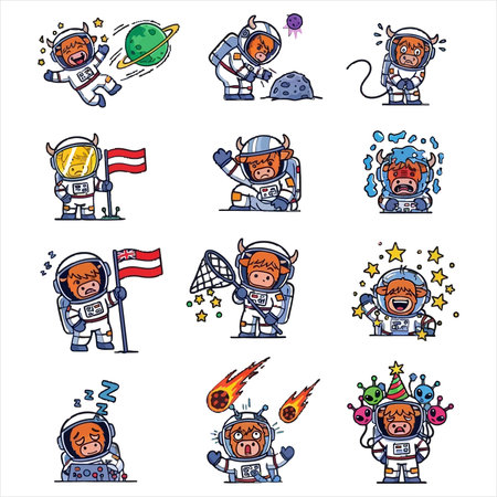 Astronaut cartoon icons set. Vector illustration. Isolated on white background.のイラスト素材