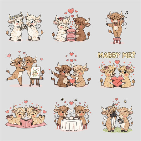 Set of cute cartoon animals in love. Vector illustration for your designのイラスト素材