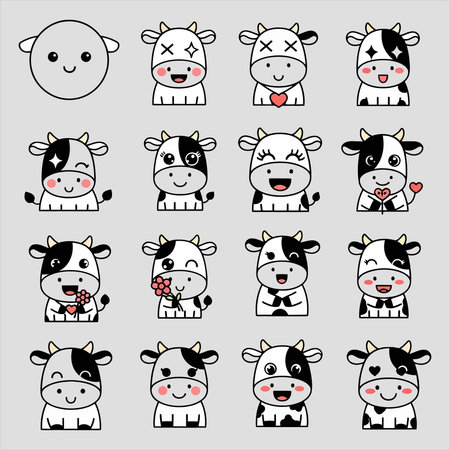 Cute cow cartoon character set. Vector illustration for your design.のイラスト素材