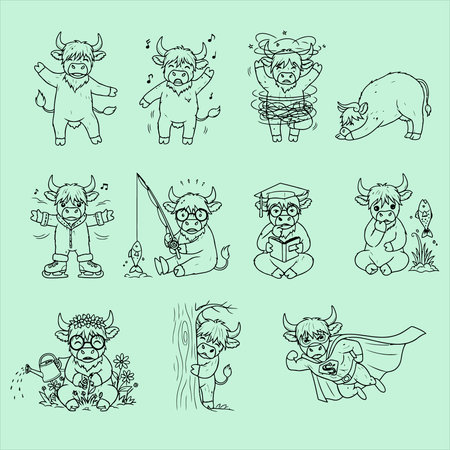 Set of funny cartoon characters. Vector illustration in doodle style.のイラスト素材