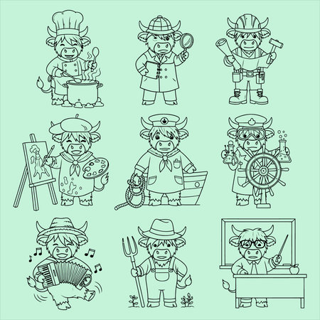 Vector set of cute cartoon characters in different poses. Doodle style.のイラスト素材