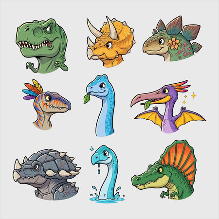 Set of cute dinosaurs. Hand drawn vector illustration in cartoon style.のイラスト素材