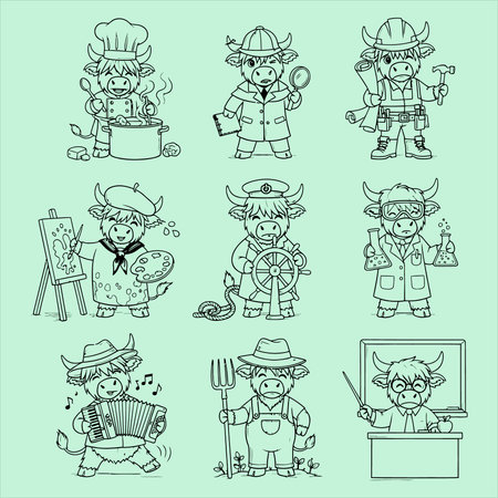 Set of cartoon farm animals. Vector illustration. Outline drawing.のイラスト素材