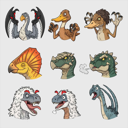 Set of cartoon dinosaurs. Vector illustration of a set of cute dinosaurs.のイラスト素材