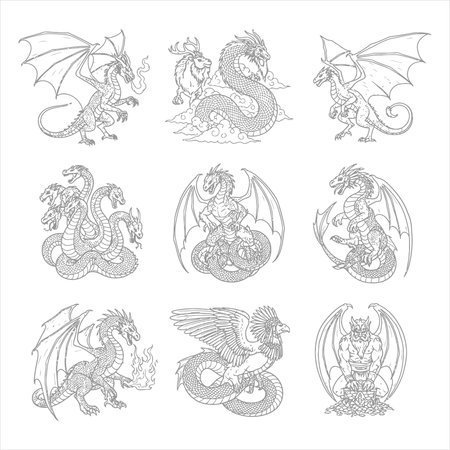 Dragon set. Vector illustration on a white background. Isolated.のイラスト素材