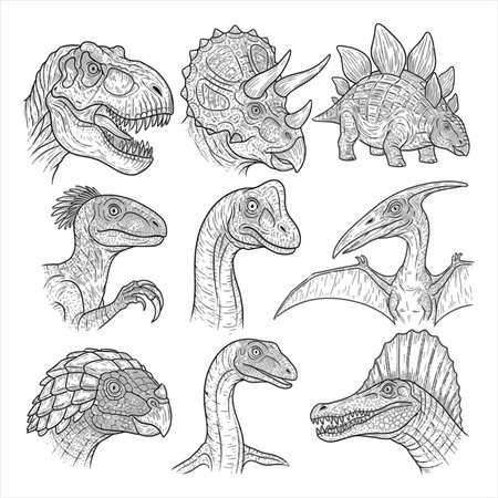 Set of dinosaurs. Hand drawn vector illustration. Sketch style. Isolated on white background.のイラスト素材