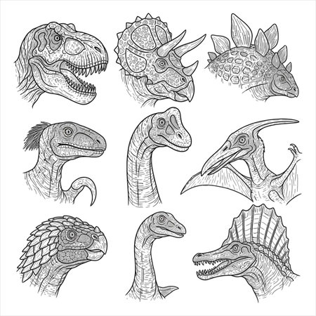 Set of dinosaurs. Hand drawn vector illustration isolated on white background.のイラスト素材