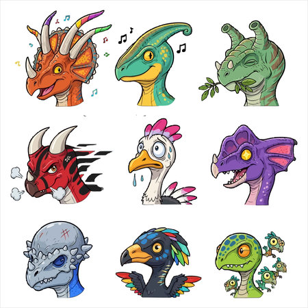 Vector set of cute cartoon dinosaurs. Isolated on white background.のイラスト素材