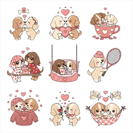 Set of cute dogs in love. Vector illustration isolated on white background.のイラスト素材