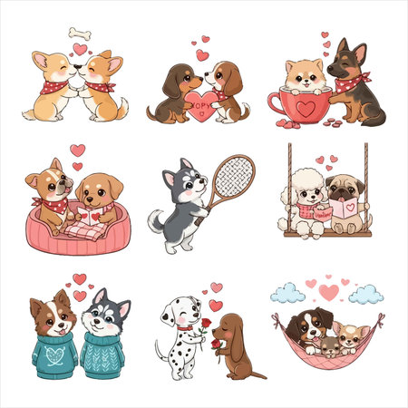Set of cute cartoon dogs on a white background. Vector illustration.のイラスト素材