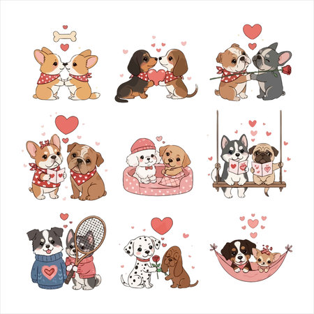 Cute dogs in love, set of vector illustrations in cartoon style.のイラスト素材