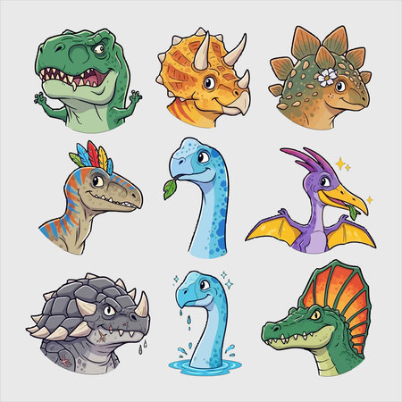 Set of cute dinosaurs in cartoon style. Hand drawn vector illustration.のイラスト素材