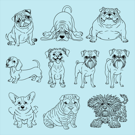 Set of cute dogs. Vector illustration in doodle style.のイラスト素材