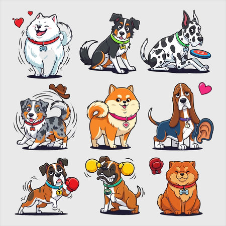 Set of cute cartoon dogs with different poses. Vector illustration for your designのイラスト素材