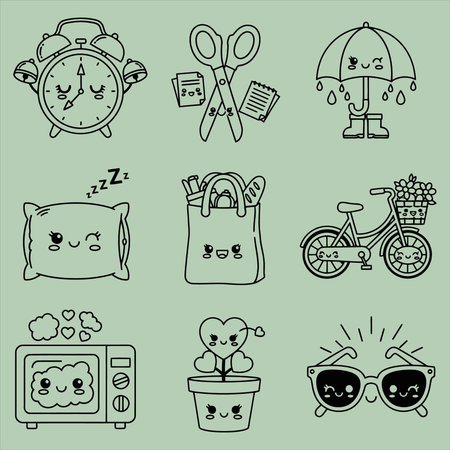 Set of cute doodle icons. Vector illustration. Hand drawn.のイラスト素材