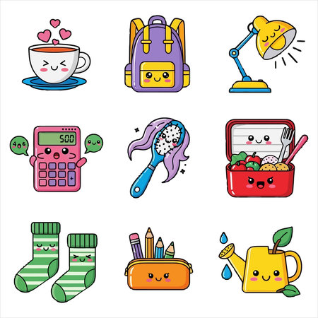 set of cute school and office supplies. vector illustration in cartoon styleのイラスト素材