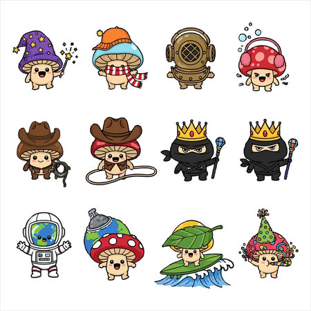 Cartoon doodle hand drawn vector set of cute fantasy characters for kidsのイラスト素材