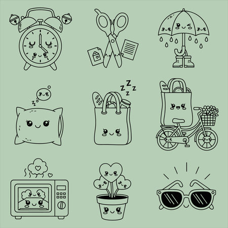 Set of cute doodle icons. Vector illustration for your designのイラスト素材