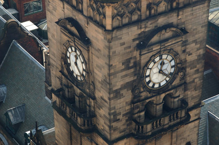 The Clock Tower of the Sheffield Town Hall in downtown Sheffield, Yorkshire, England. View from...