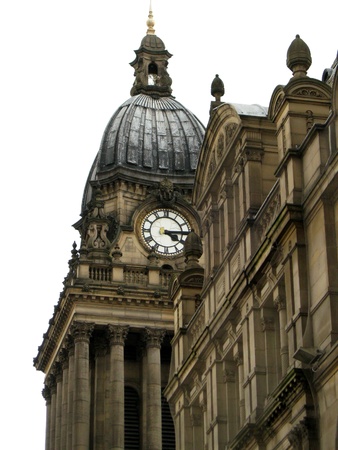 Leeds Town Hall Clock Tower, Leeds, England. White background.のeditorial素材