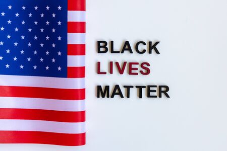 Close up Slogan Black lives matter tag. American Flag.の写真素材