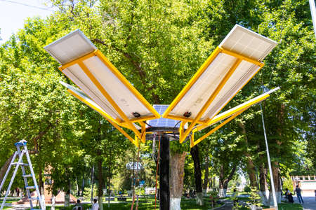 Solar panels installation in the a park.の写真素材