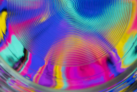 Abstract psychedelic background. Blue, pink and yellow color, wave radiant gradient. Dreamy,...