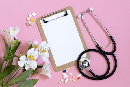 Prescription for medication. International nurses week. Congratulation for nurse day, space for text.の写真素材