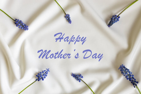Beautiful flowers pattern on white background. Minimalistic floral concept. Creative still life spring, summer background. Text Mothers dayの写真素材