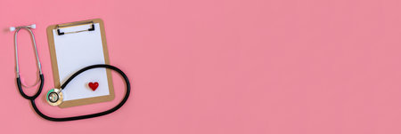 Prescription for medication cardiologist. International nurses week. Congratulation for nurse day, space for text, pastel pink background.の写真素材