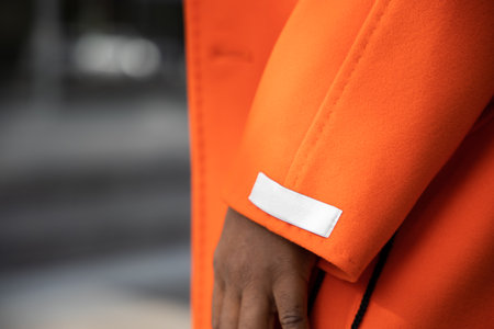 Close up of luxurious orange cashmere fabric on coat.の写真素材
