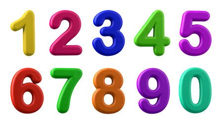 Colorful numbers, plasticine in different colours, isolated on white, 3d illustration